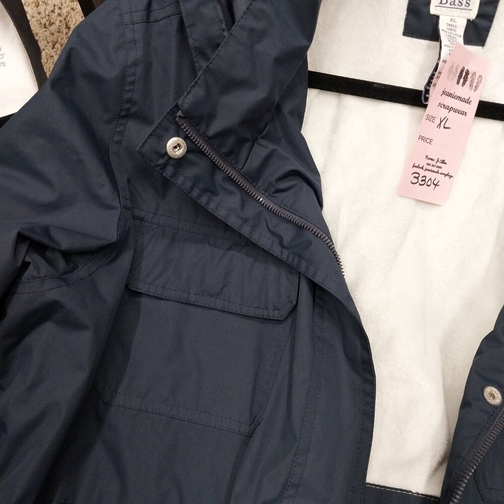 3304 Size XL Bass Lined Navy Blue Hooded Winter Coat - Picture 3 of 10